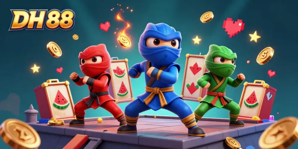 Engage with the thrilling DH 88 experience featuring vibrant chameleons and colorful slot machines in an exciting casino scene.