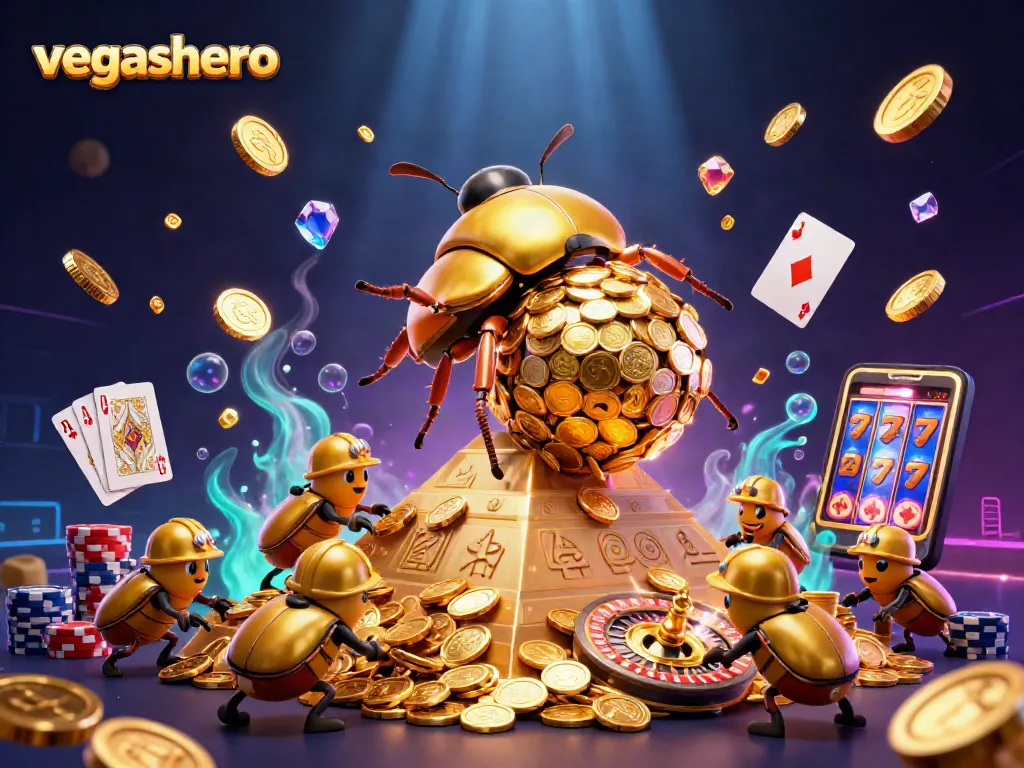 Experience thrilling action at VegasHero Casino with a massive golden beetle and exciting casino elements.