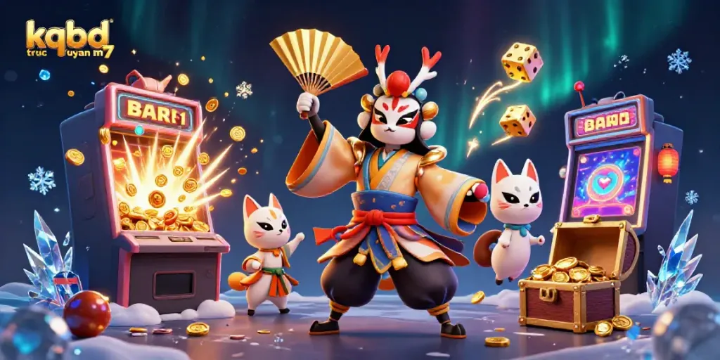 Experience the vibrant excitement of kqbd truc tuyen m7 with a dynamic 3D casino scene full of winning symbols.