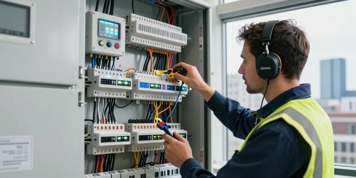 Elektricien Rotterdam in professionele werkomgeving met software en technologie voor slimme installaties.
