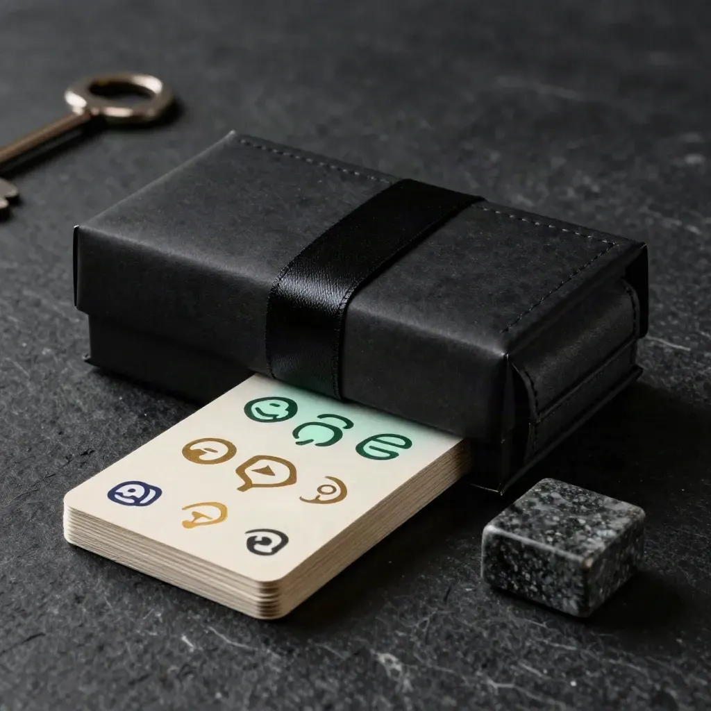 Crypto starterbundel met handleiding, walletcase en veiligheidspassen op zwarte steen.