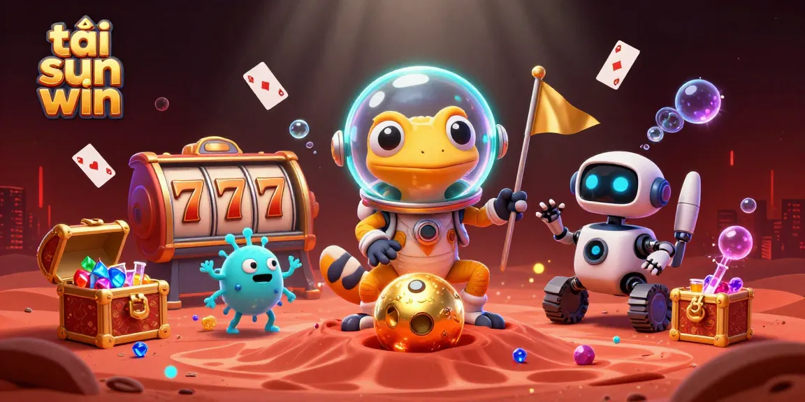 Experience the thrill of tải sun win with a cartoon gecko discovering a golden casino in an exciting 3D scene.