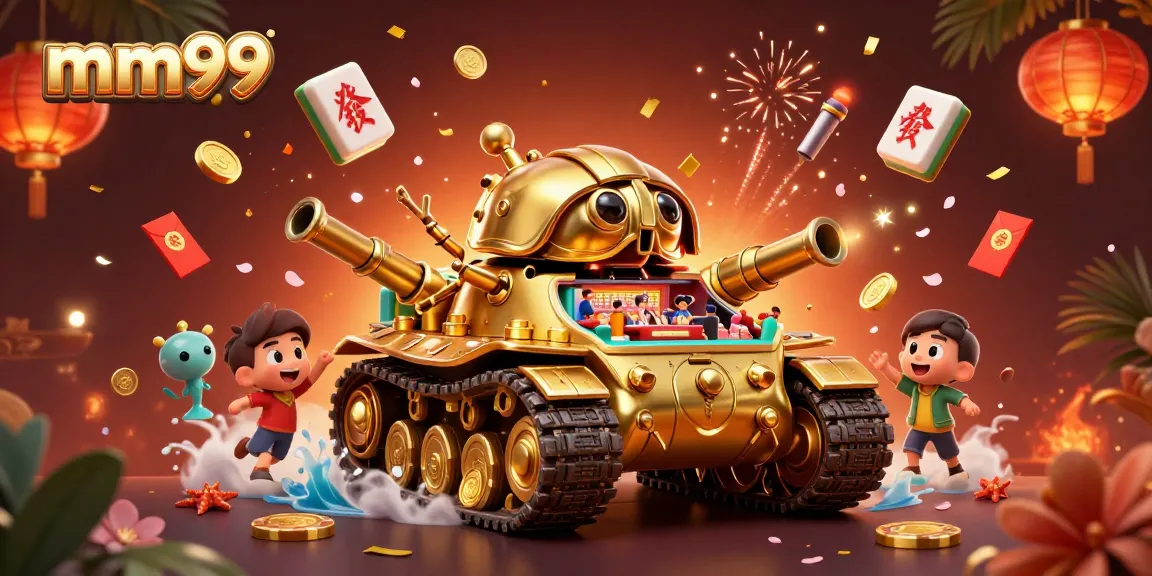 Experience mm99's dynamic casino scene with a golden beetle tank revealing a vibrant interior.